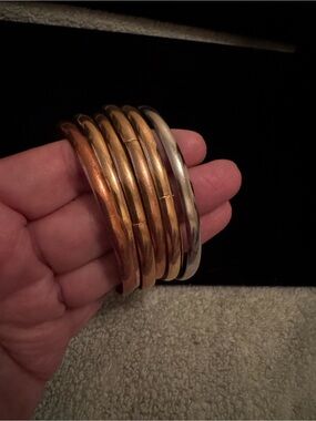 Two-Tone Stackable Bangle Set in Copper and Silver